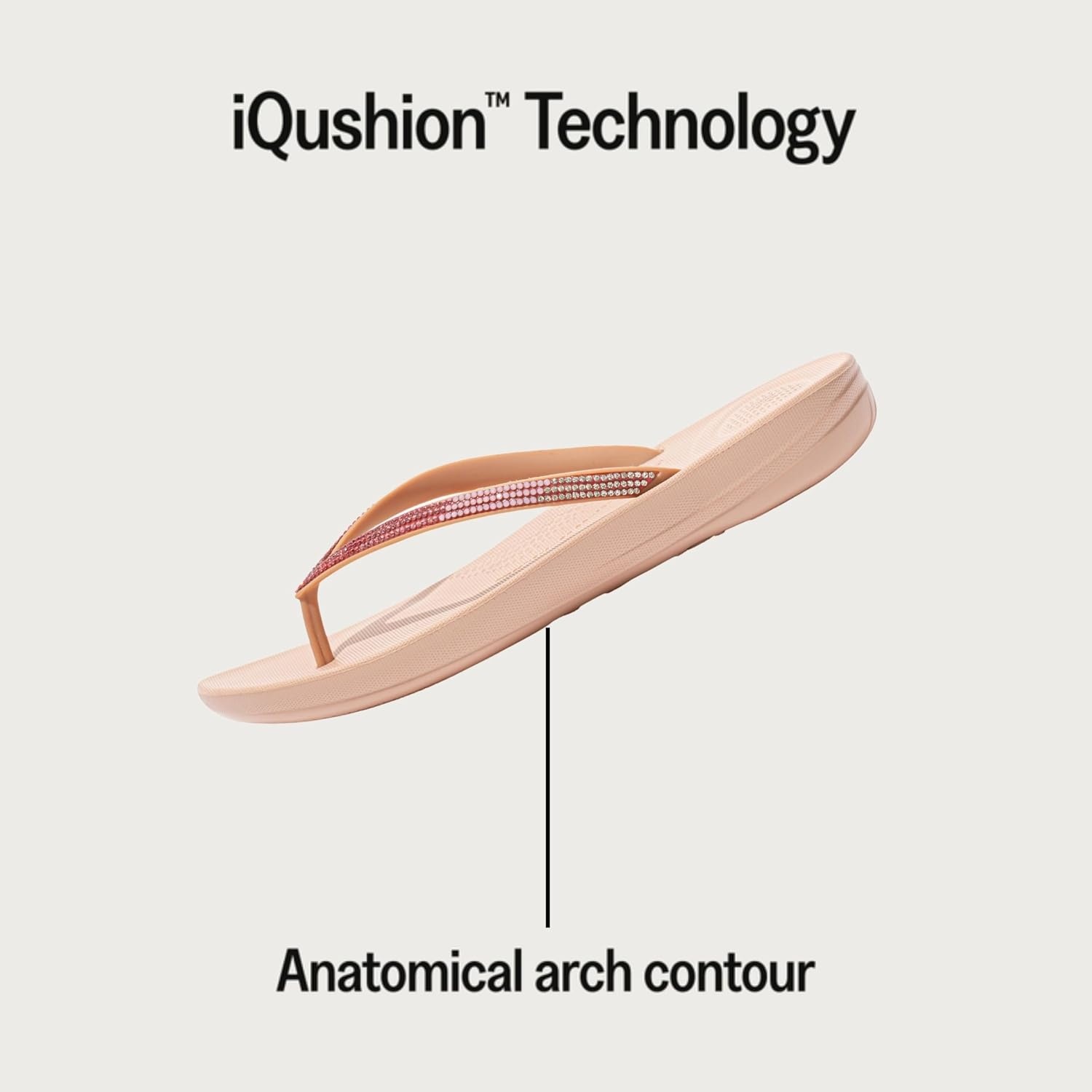 image:imageFitFlop Womens iQushion Sparkle Ergonomic Flip Flops for Walking Lightweight Waterproof Cushioned Thong Sandals for Women with Non Slip Bottom and Arch Support Lightweight Waterproof Walking Sandals wCushioned Comfort amp Arch SupportBeige