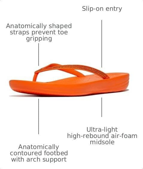 image:imageFitFlop Womens iQushion Sparkle Ergonomic Flip Flops for Walking Lightweight Waterproof Cushioned Thong Sandals for Women with Non Slip Bottom and Arch Support Lightweight Waterproof Walking Sandals wCushioned Comfort amp Arch SupportPop Orange