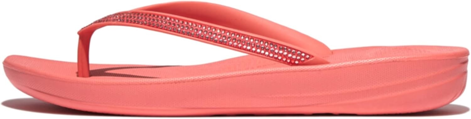 image:imageFitFlop Womens iQushion Sparkle Ergonomic Flip Flops for Walking Lightweight Waterproof Cushioned Thong Sandals for Women with Non Slip Bottom and Arch Support Lightweight Waterproof Walking Sandals wCushioned Comfort amp Arch SupportRosy Coral