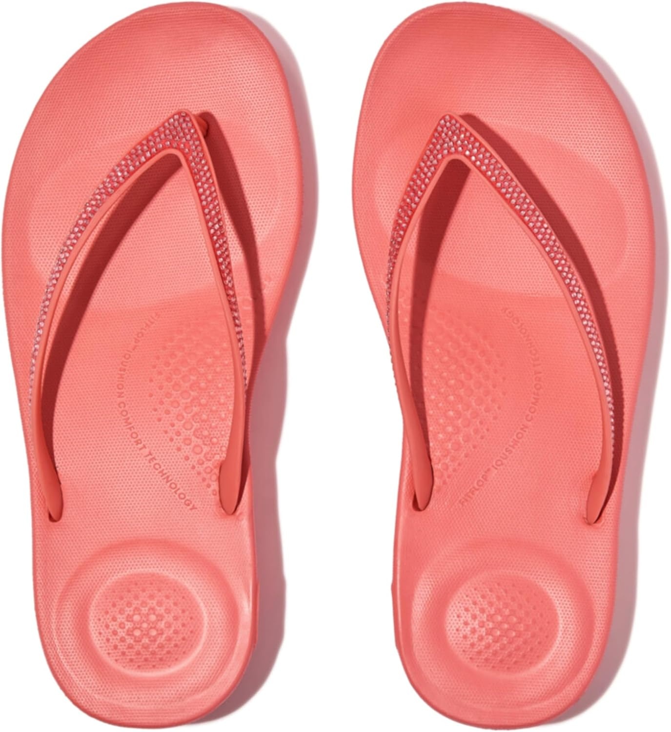 image:imageFitFlop Womens iQushion Sparkle Ergonomic Flip Flops for Walking Lightweight Waterproof Cushioned Thong Sandals for Women with Non Slip Bottom and Arch Support Lightweight Waterproof Walking Sandals wCushioned Comfort amp Arch SupportRosy Coral