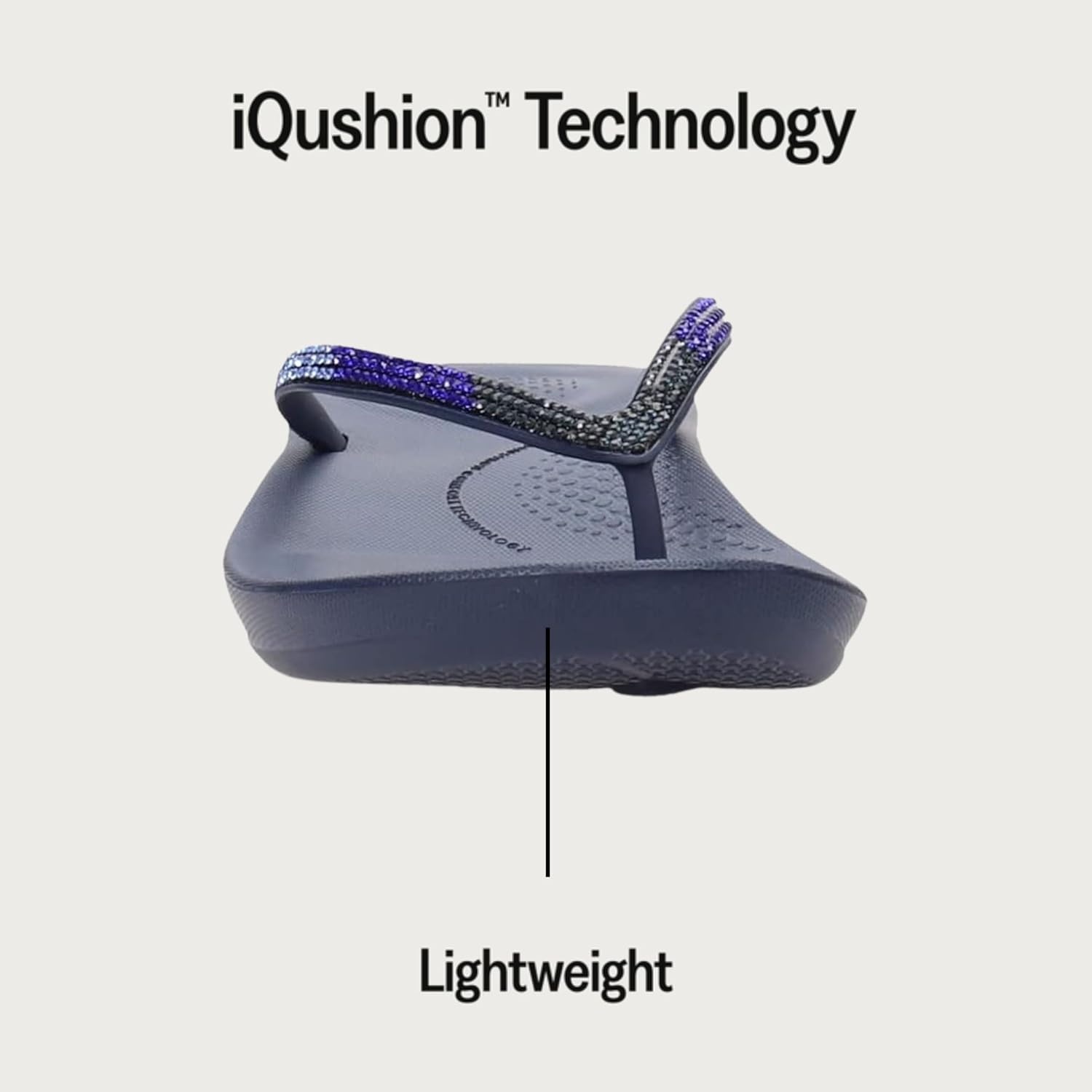 image:imageFitFlop Womens iQushion Sparkle Ergonomic Flip Flops for Walking Lightweight Waterproof Cushioned Thong Sandals for Women with Non Slip Bottom and Arch Support Lightweight Waterproof Walking Sandals wCushioned Comfort amp Arch SupportMidnight Navy