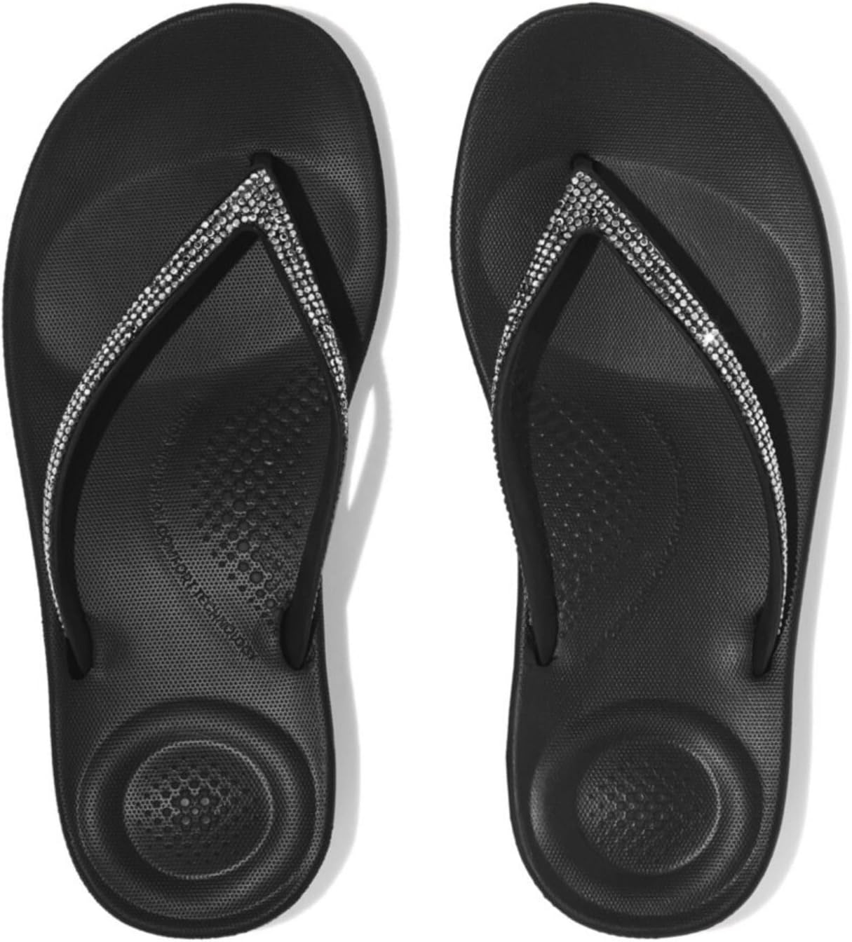 image:imageFitFlop Womens iQushion Sparkle Ergonomic Flip Flops for Walking Lightweight Waterproof Cushioned Thong Sandals for Women with Non Slip Bottom and Arch Support Lightweight Waterproof Walking Sandals wCushioned Comfort amp Arch SupportBlack