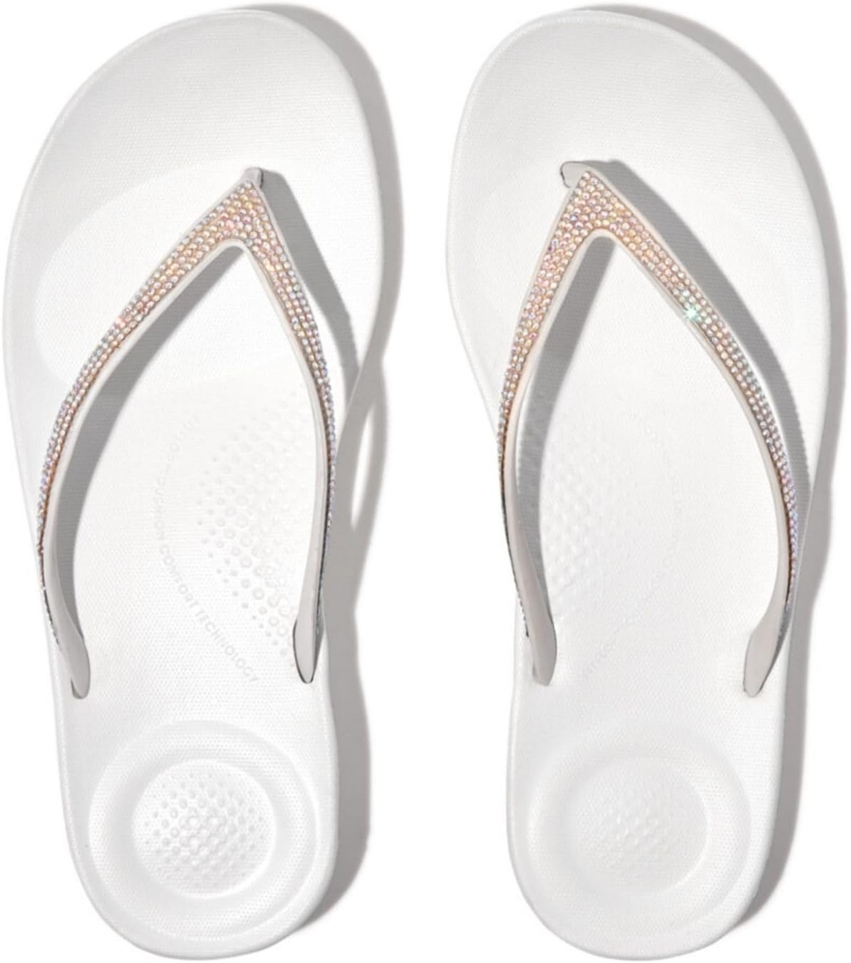image:imageFitFlop Womens iQushion Sparkle Ergonomic Flip Flops for Walking Lightweight Waterproof Cushioned Thong Sandals for Women with Non Slip Bottom and Arch Support Lightweight Waterproof Walking Sandals wCushioned Comfort amp Arch SupportUrban White
