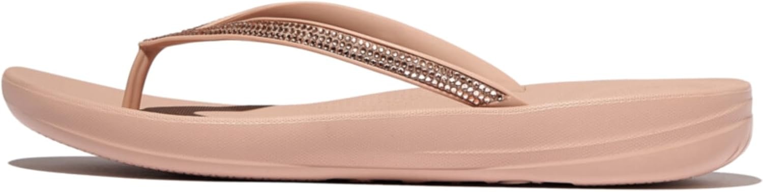image:imageFitFlop Womens iQushion Sparkle Ergonomic Flip Flops for Walking Lightweight Waterproof Cushioned Thong Sandals for Women with Non Slip Bottom and Arch Support Lightweight Waterproof Walking Sandals wCushioned Comfort amp Arch SupportClassic Beige