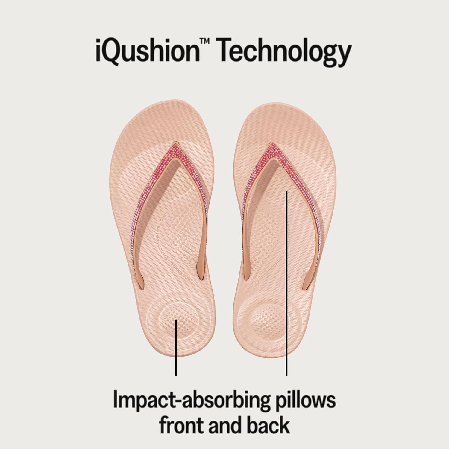 image:imageFitFlop Womens iQushion Sparkle Ergonomic Flip Flops for Walking Lightweight Waterproof Cushioned Thong Sandals for Women with Non Slip Bottom and Arch Support Lightweight Waterproof Walking Sandals wCushioned Comfort amp Arch SupportBeige