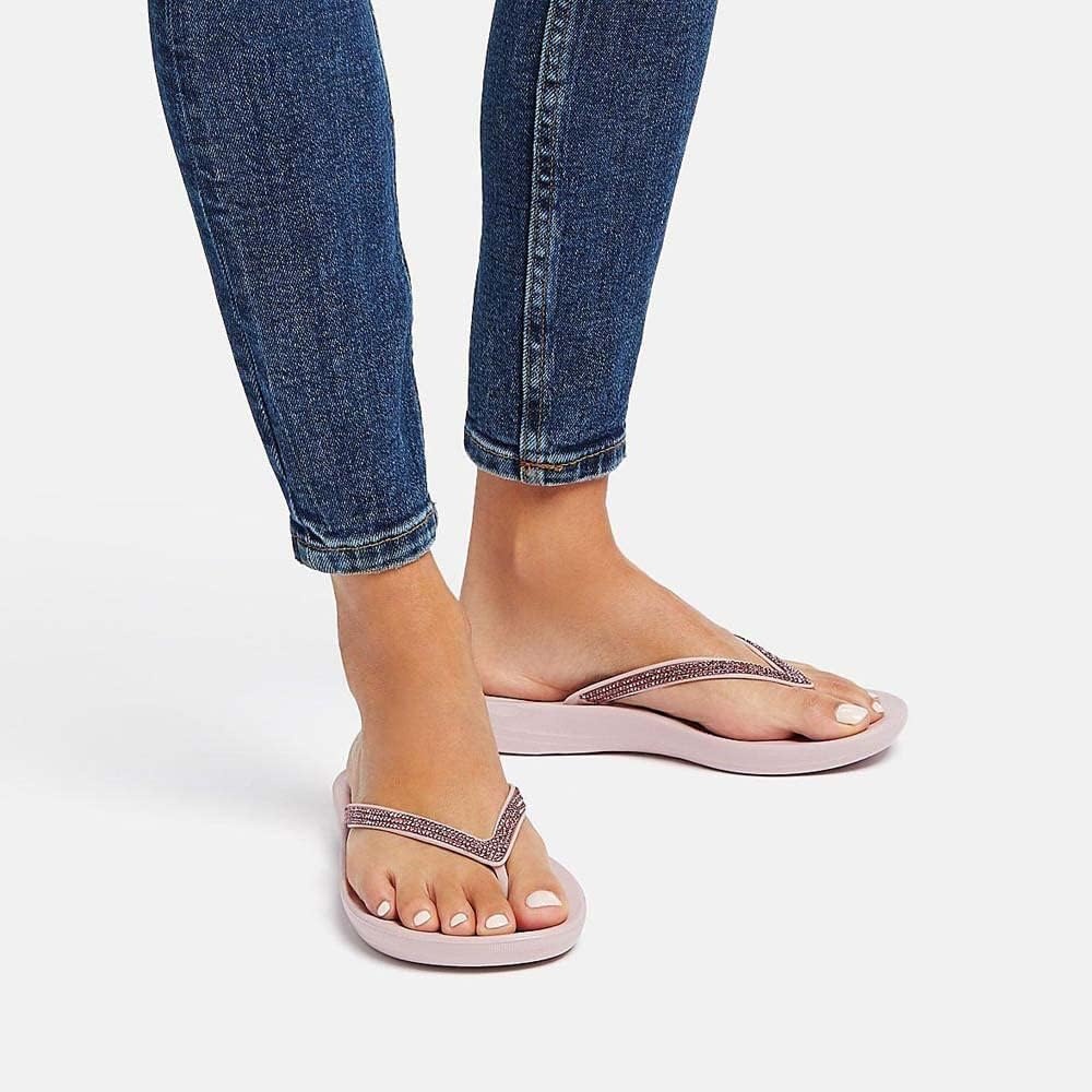 image:imageFitFlop Womens iQushion Sparkle Ergonomic Flip Flops for Walking Lightweight Waterproof Cushioned Thong Sandals for Women with Non Slip Bottom and Arch Support Lightweight Waterproof Walking Sandals wCushioned Comfort amp Arch SupportSoft Lilac