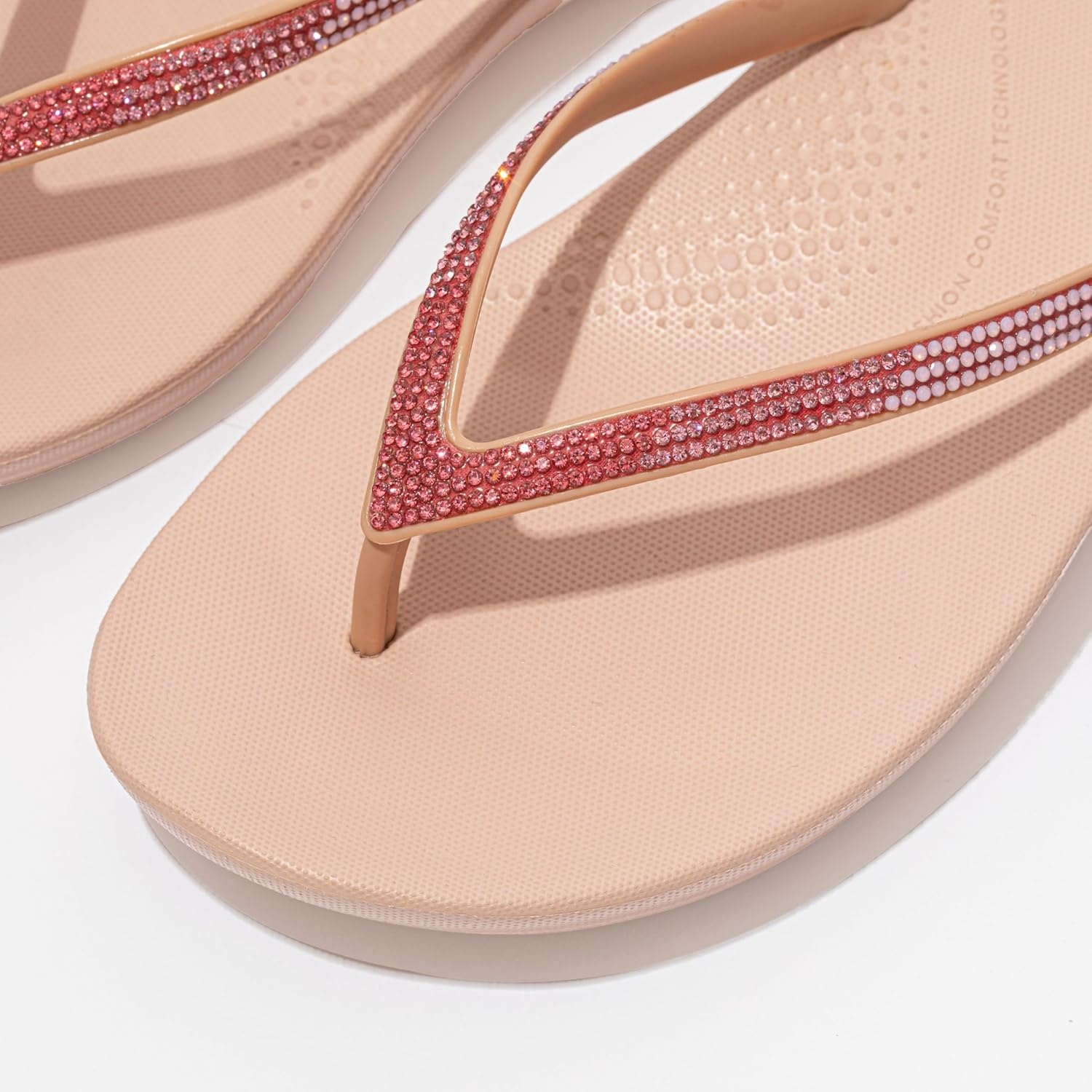 image:imageFitFlop Womens iQushion Sparkle Ergonomic Flip Flops for Walking Lightweight Waterproof Cushioned Thong Sandals for Women with Non Slip Bottom and Arch Support Lightweight Waterproof Walking Sandals wCushioned Comfort amp Arch SupportBeige