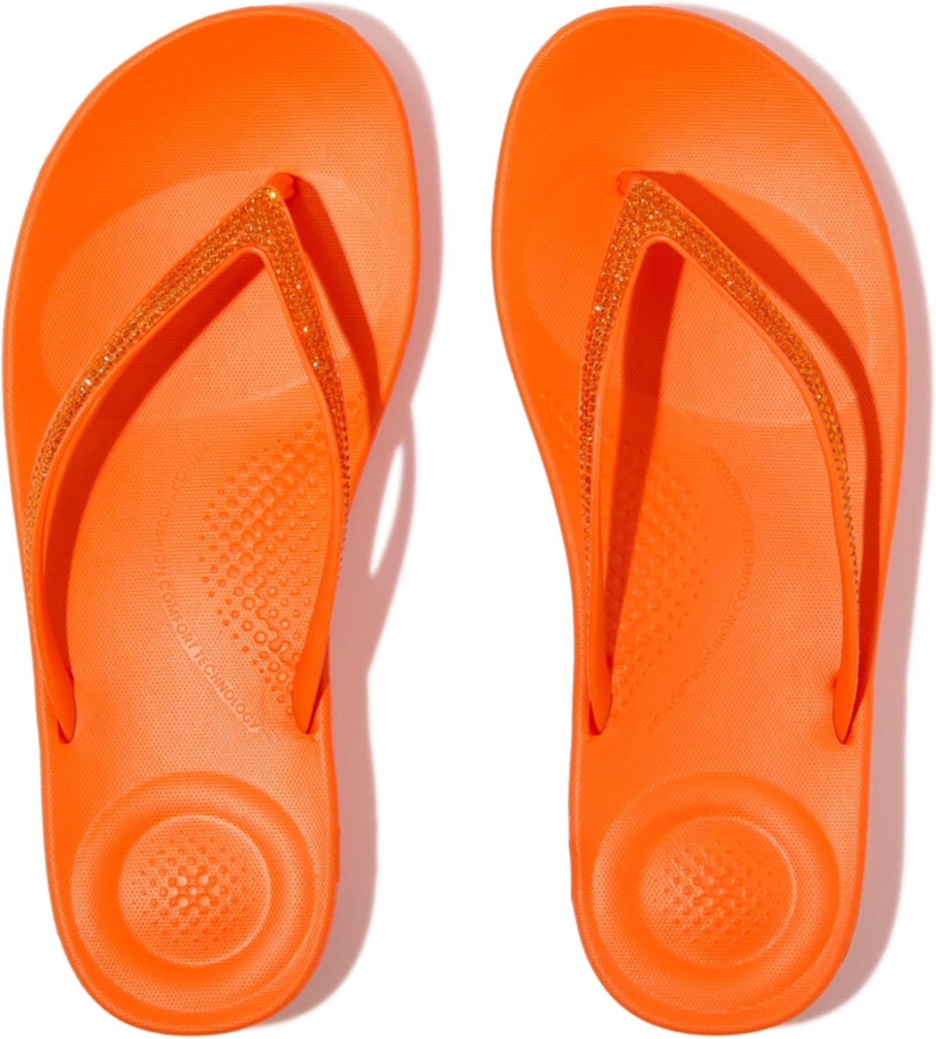 image:imageFitFlop Womens iQushion Sparkle Ergonomic Flip Flops for Walking Lightweight Waterproof Cushioned Thong Sandals for Women with Non Slip Bottom and Arch Support Lightweight Waterproof Walking Sandals wCushioned Comfort amp Arch SupportPop Orange