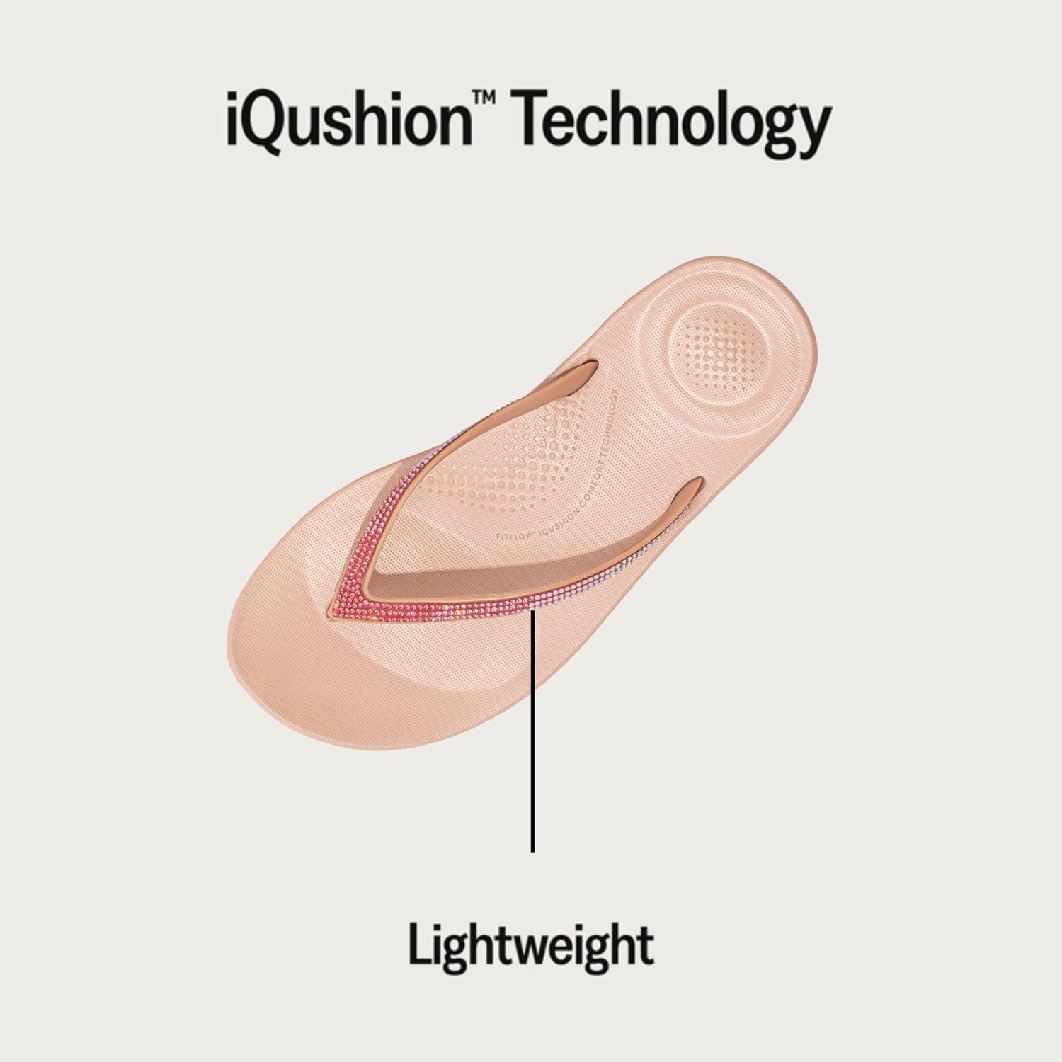 image:imageFitFlop Womens iQushion Sparkle Ergonomic Flip Flops for Walking Lightweight Waterproof Cushioned Thong Sandals for Women with Non Slip Bottom and Arch Support Lightweight Waterproof Walking Sandals wCushioned Comfort amp Arch SupportBeige