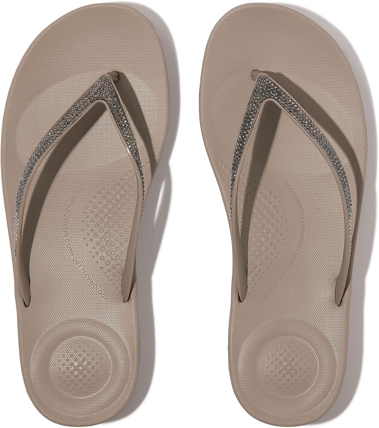 image:imageFitFlop Womens iQushion Sparkle Ergonomic Flip Flops for Walking Lightweight Waterproof Cushioned Thong Sandals for Women with Non Slip Bottom and Arch Support Lightweight Waterproof Walking Sandals wCushioned Comfort amp Arch SupportTaupePewter