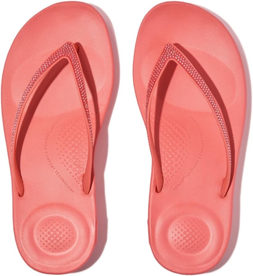 image:imageFitFlop Womens iQushion Sparkle Ergonomic Flip Flops for Walking Lightweight Waterproof Cushioned Thong Sandals for Women with Non Slip Bottom and Arch Support Lightweight Waterproof Walking Sandals wCushioned Comfort amp Arch SupportRosy Coral
