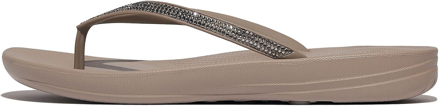 image:imageFitFlop Womens iQushion Sparkle Ergonomic Flip Flops for Walking Lightweight Waterproof Cushioned Thong Sandals for Women with Non Slip Bottom and Arch Support Lightweight Waterproof Walking Sandals wCushioned Comfort amp Arch SupportTaupePewter