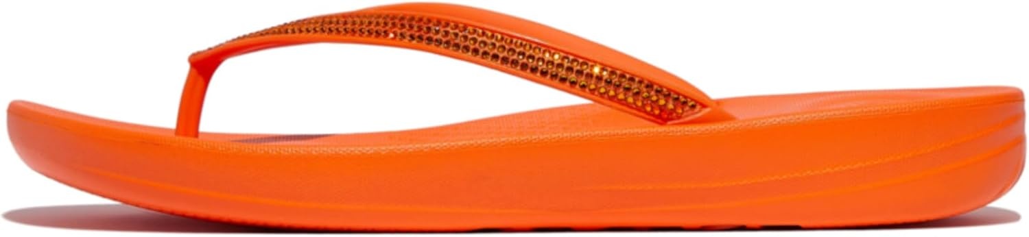image:imageFitFlop Womens iQushion Sparkle Ergonomic Flip Flops for Walking Lightweight Waterproof Cushioned Thong Sandals for Women with Non Slip Bottom and Arch Support Lightweight Waterproof Walking Sandals wCushioned Comfort amp Arch SupportPop Orange