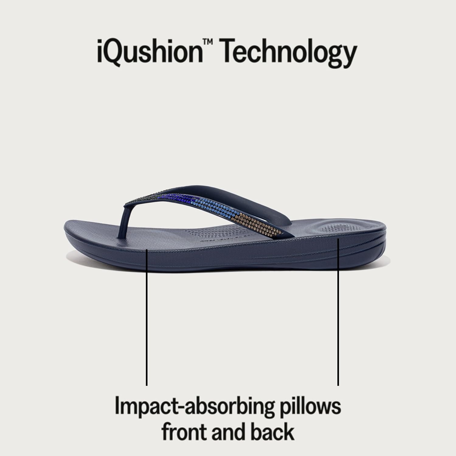image:imageFitFlop Womens iQushion Sparkle Ergonomic Flip Flops for Walking Lightweight Waterproof Cushioned Thong Sandals for Women with Non Slip Bottom and Arch Support Lightweight Waterproof Walking Sandals wCushioned Comfort amp Arch SupportMidnight Navy