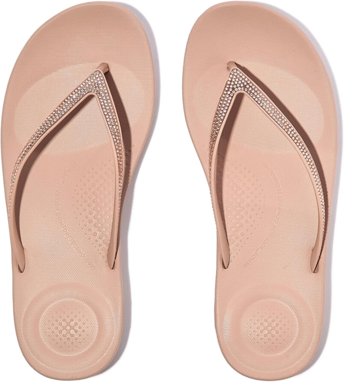 image:imageFitFlop Womens iQushion Sparkle Ergonomic Flip Flops for Walking Lightweight Waterproof Cushioned Thong Sandals for Women with Non Slip Bottom and Arch Support Lightweight Waterproof Walking Sandals wCushioned Comfort amp Arch SupportClassic Beige