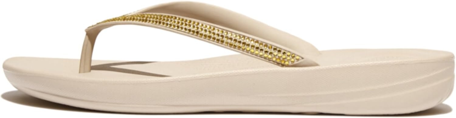 image:imageFitFlop Womens iQushion Sparkle Ergonomic Flip Flops for Walking Lightweight Waterproof Cushioned Thong Sandals for Women with Non Slip Bottom and Arch Support Lightweight Waterproof Walking Sandals wCushioned Comfort amp Arch SupportStone Beige