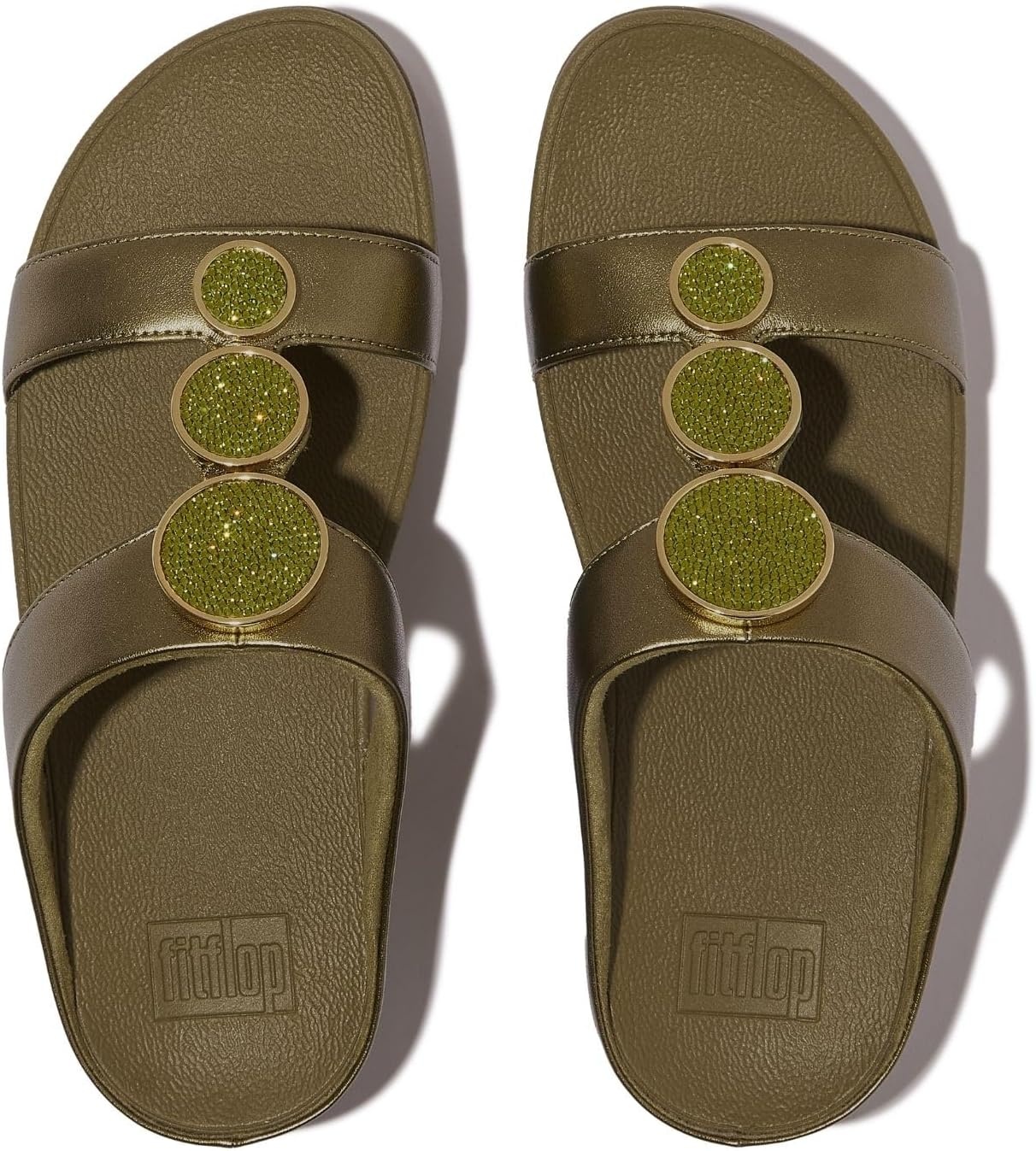 image:imageFitFlop womens Halo Beadcircle Metallic Hbar SlidesMetallic Camogreen