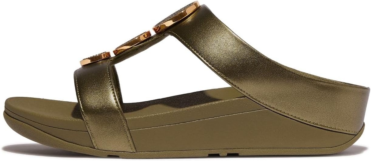 image:imageFitFlop womens Halo Beadcircle Metallic Hbar SlidesMetallic Camogreen