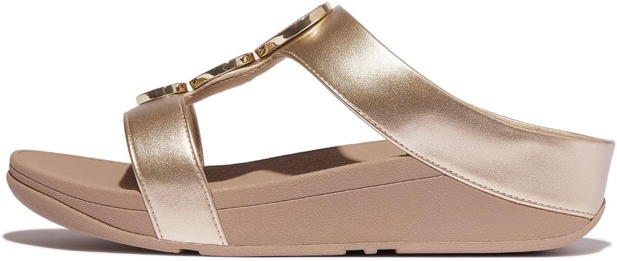 image:imageFitFlop womens Halo Beadcircle Metallic Hbar SlidesMetallic Latte Beige
