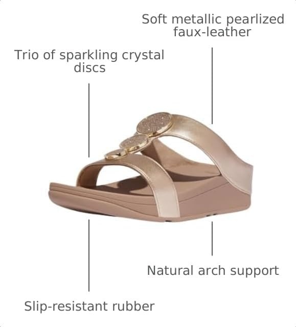 image:imageFitFlop womens Halo Beadcircle Metallic Hbar SlidesMetallic Latte Beige