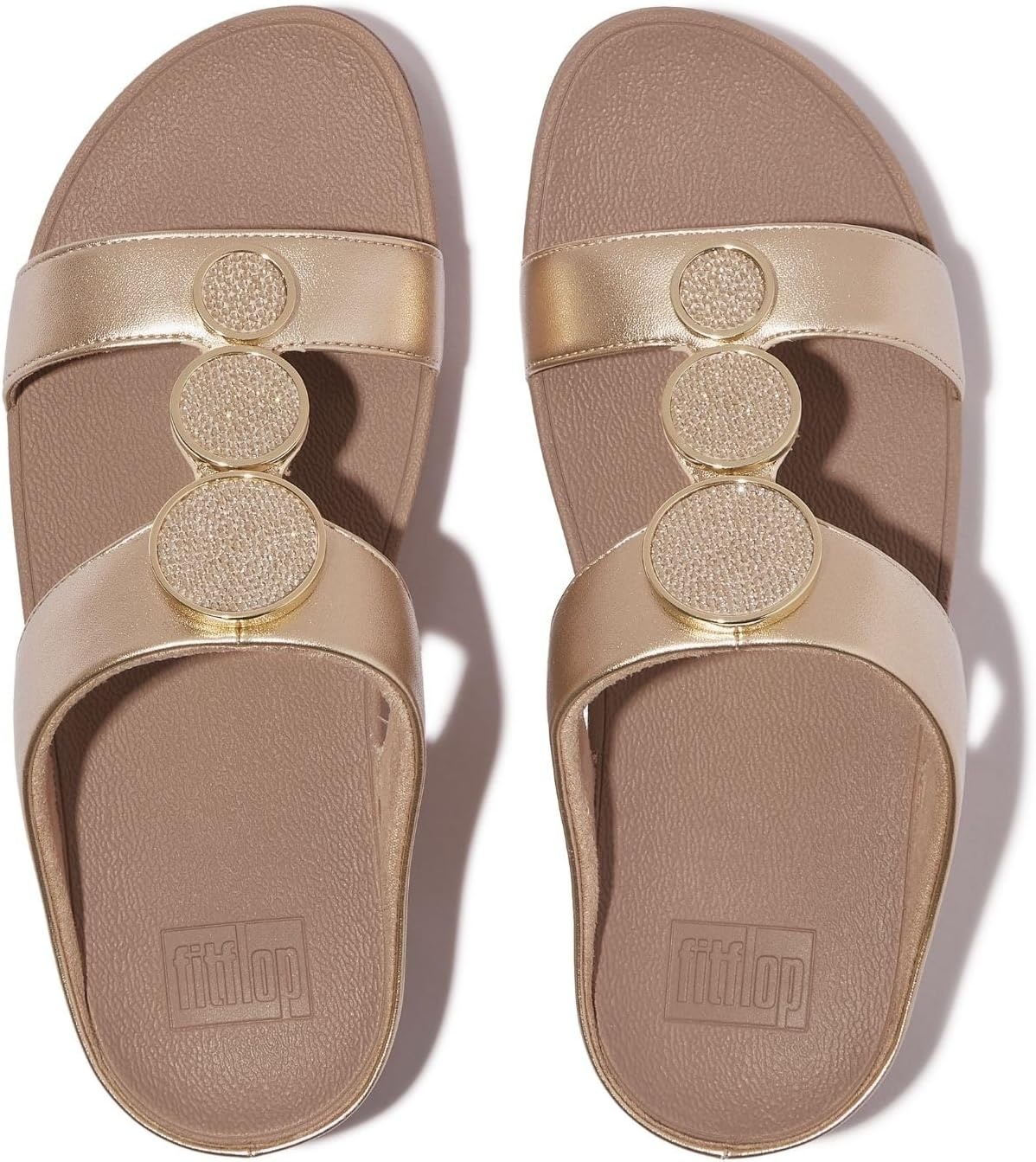 image:imageFitFlop womens Halo Beadcircle Metallic Hbar SlidesMetallic Latte Beige