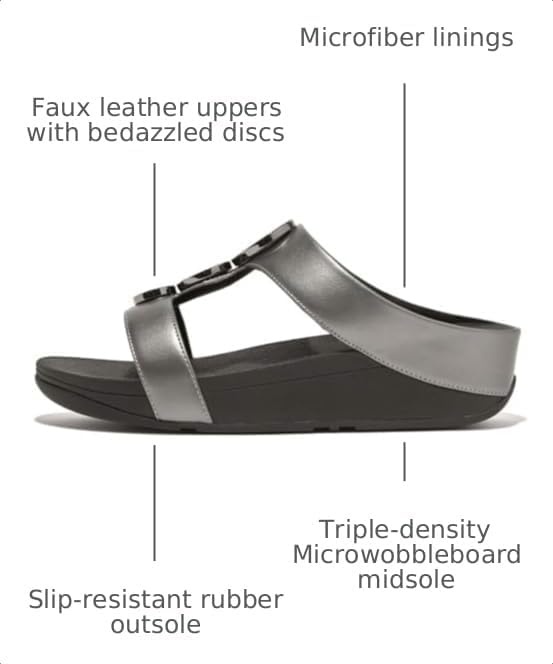 image:imageFitFlop womens Halo Beadcircle Metallic Hbar SlidesPewter Black