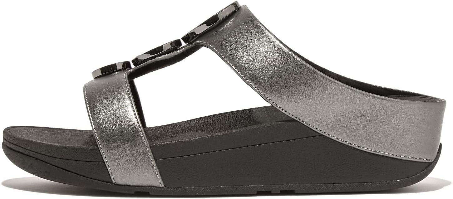 image:imageFitFlop womens Halo Beadcircle Metallic Hbar SlidesPewter Black