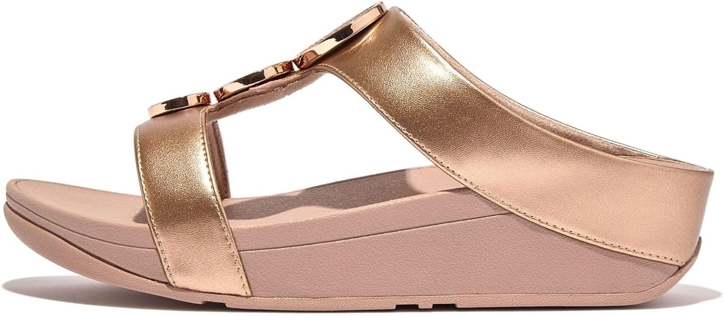 image:imageFitFlop womens Halo Beadcircle Metallic Hbar SlidesRose Gold