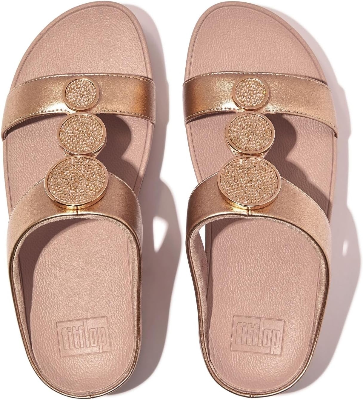 image:imageFitFlop womens Halo Beadcircle Metallic Hbar SlidesRose Gold