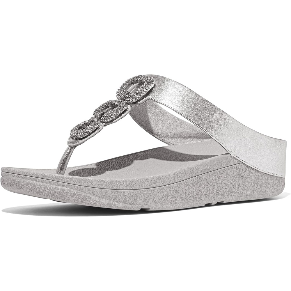 image:imageFitFlop Fino CrystalChain Leather ToePost Sandals  Leather Cushioning Rhinestones Casual SlipOnSilver
