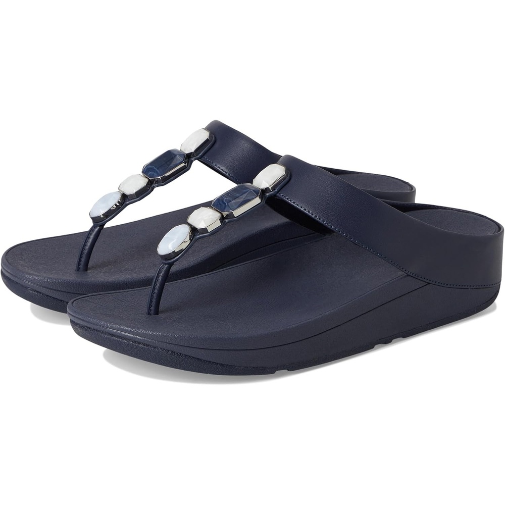 image:imageFitFlop Fino MultiStone Leather ToePost SandalsMidnight Navy