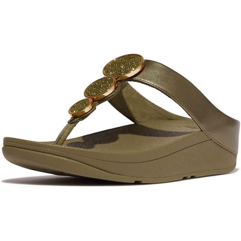 image:imageFitFlop Halo BeadCircle Metallic ToePost SandalsMetallic Camogreen