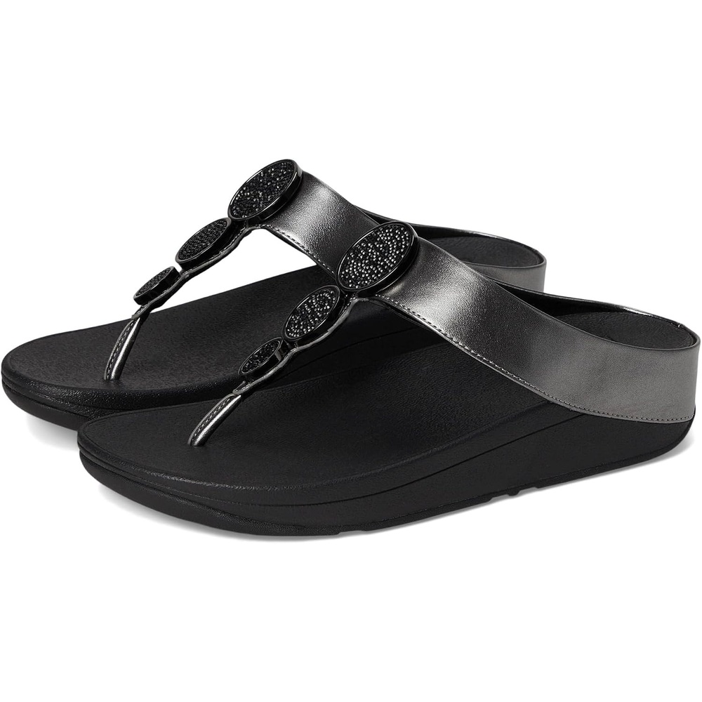 image:imageFitFlop Halo BeadCircle Metallic ToePost SandalsPewter Black