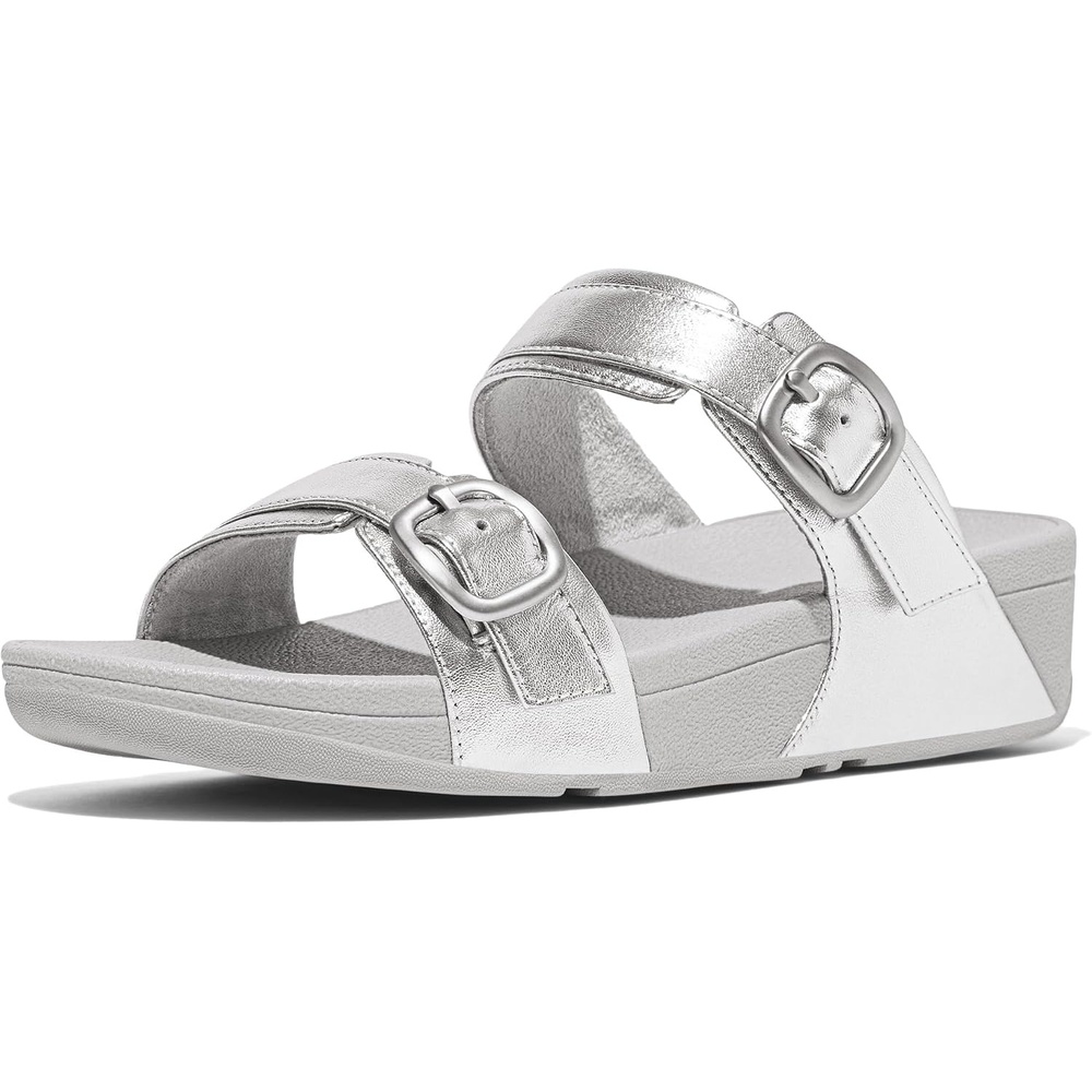 image:imageFitFlop Lulu Adjustable Leather Slides BuckleSilver