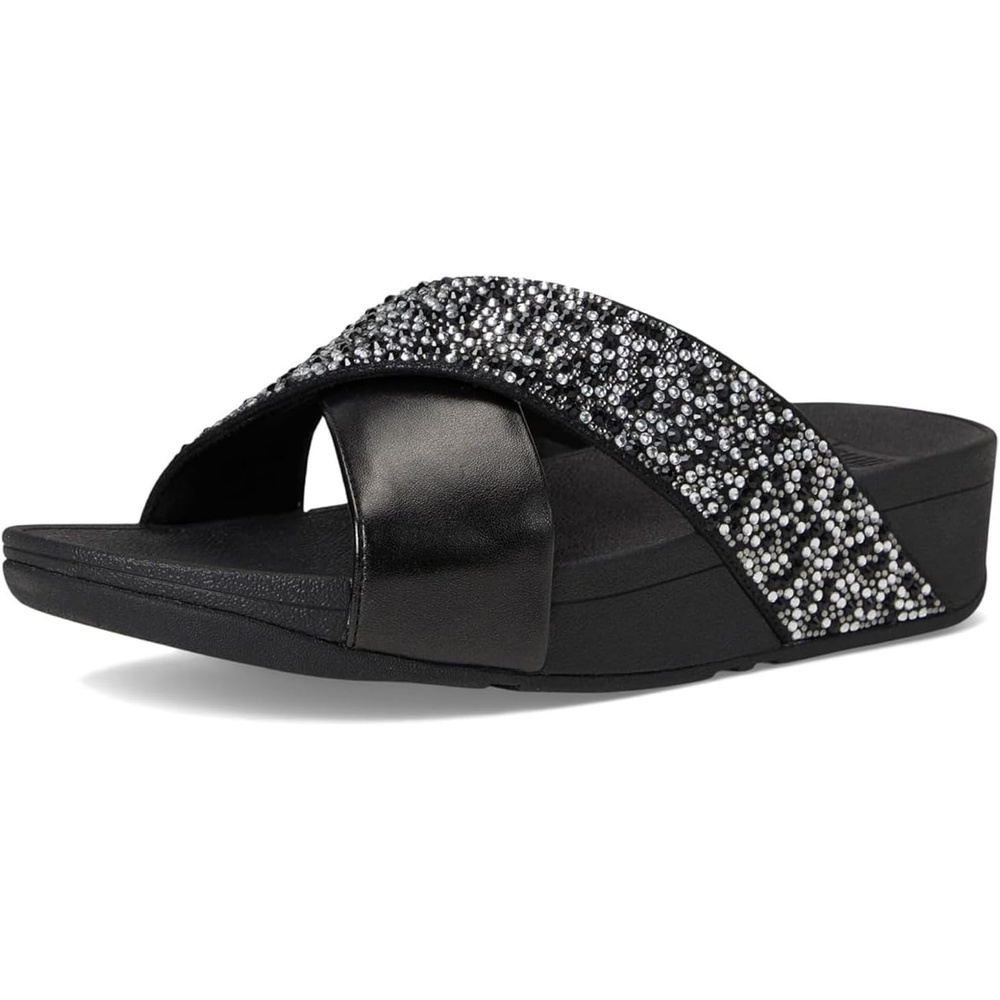 image:imageFitFlop Lulu CrystalMix Metallic Cross SlidesAll Black