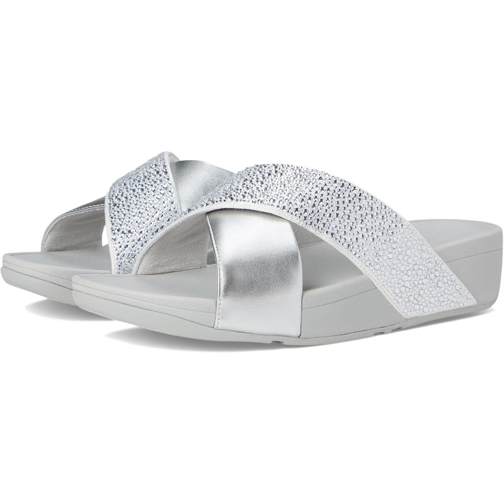 image:imageFitFlop Lulu CrystalMix Metallic Cross SlidesSilver