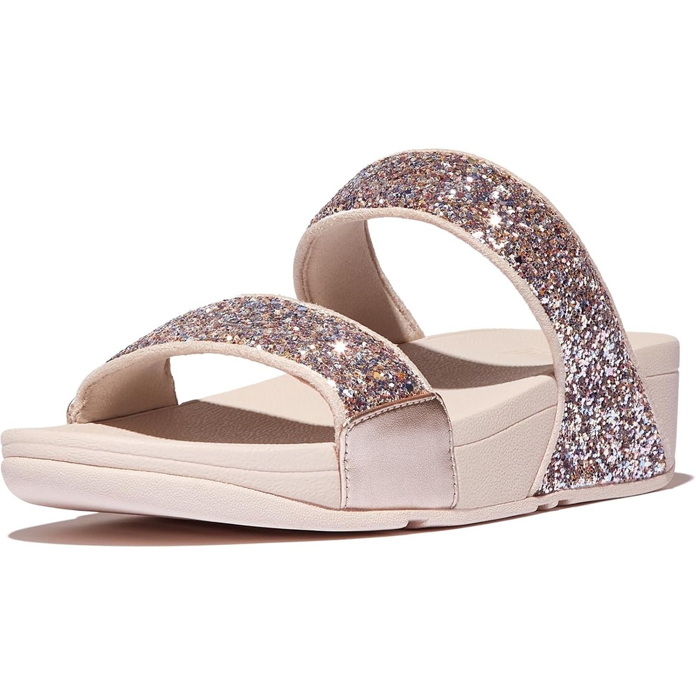 image:imageFitFlop Lulu MultiTonal Glitter Slides Padded SlipOn Sandals w Ergonomic TripleDensity Microwobbleboard MidsoleNude Rose Mix