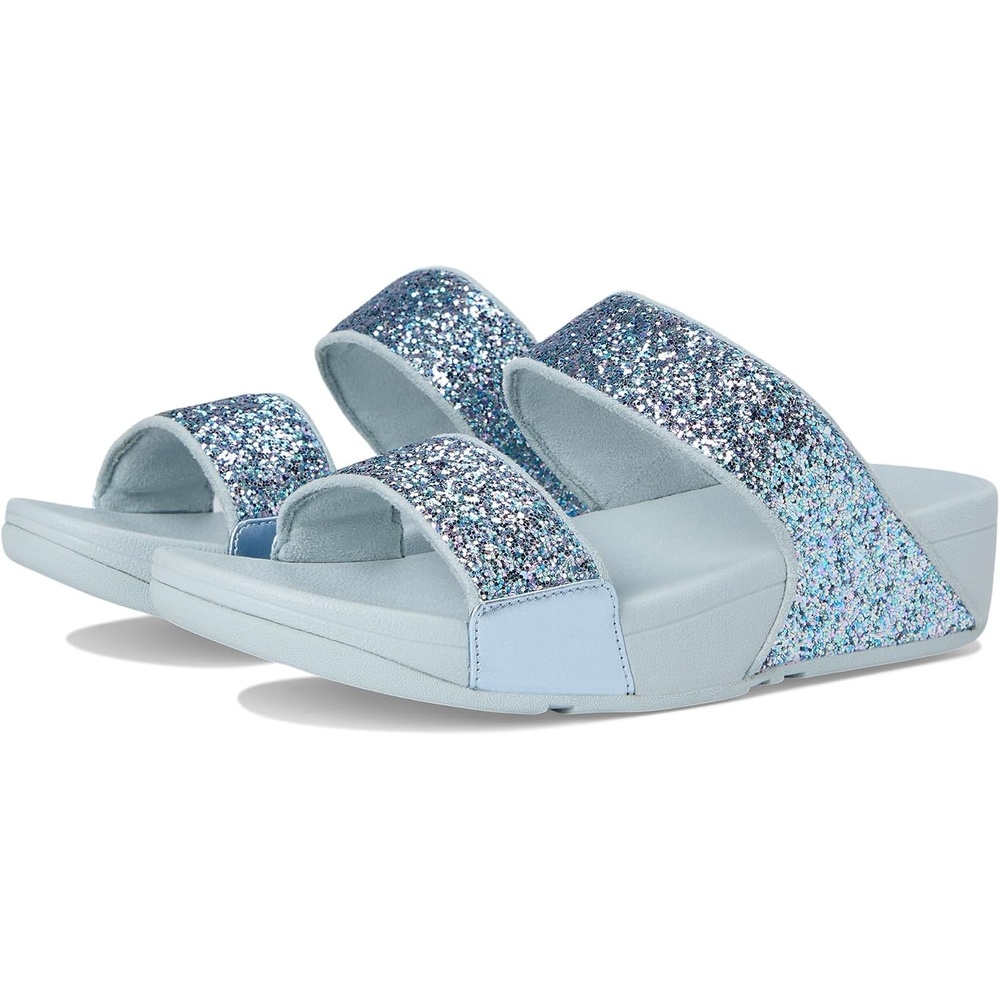 image:imageFitFlop Lulu MultiTonal Glitter Slides Padded SlipOn Sandals w Ergonomic TripleDensity Microwobbleboard MidsoleQuiet Blue