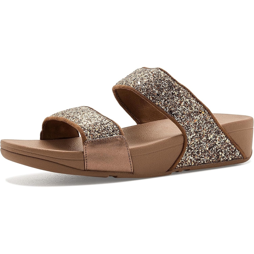 image:imageFitFlop Lulu MultiTonal Glitter Slides Padded SlipOn Sandals w Ergonomic TripleDensity Microwobbleboard MidsoleTerracotta Tan