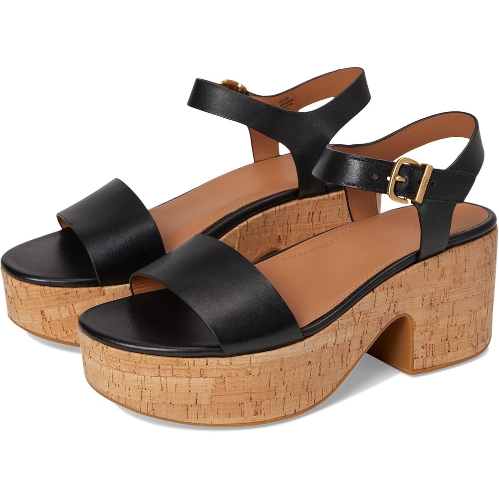 image:imageFitFlop Platfforms LeatherCork Heeled AnkleStrap SandalsBlack