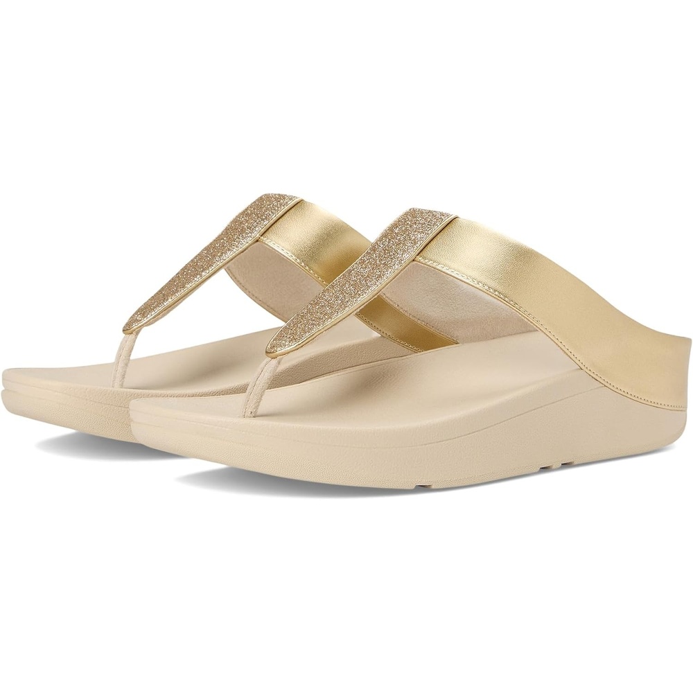 image:imageFitFlop Womens FINO Glitterdust Metallic Toe Post Flip Flop SandalPlatino