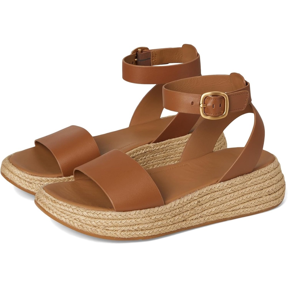 image:imageFitFlop Womens FMODE Espadrille Leather Flatform AnkleStrap SandalDeep Tan