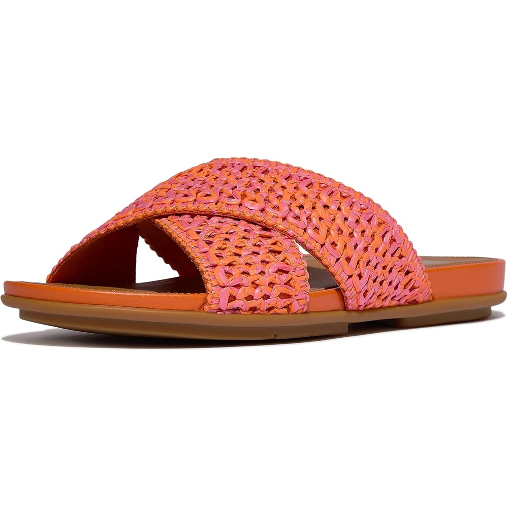 image:imageFitFlop Womens Gracie Leather Cross Slide SandalSatsumaPinkperfect Mix