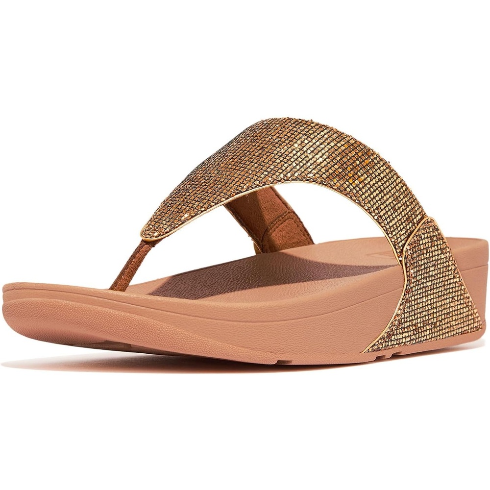 image:imageFitFlop Womens LULU Suede ToePost Sandals Lightweight Summer Walking Sandals with Cushioned Comfort Arch Support amp GripOld Gold