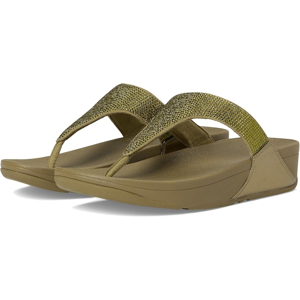 image:imageFitFlop Womens Lulu Crystal Embellished ToePost SandalsMetallic Camogreen