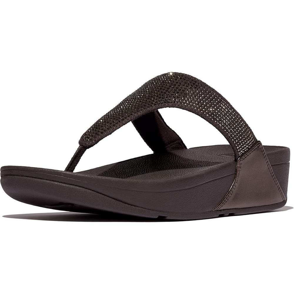 image:imageFitFlop Womens Lulu Crystal Embellished ToePost SandalsMetallic Chocolate Brown