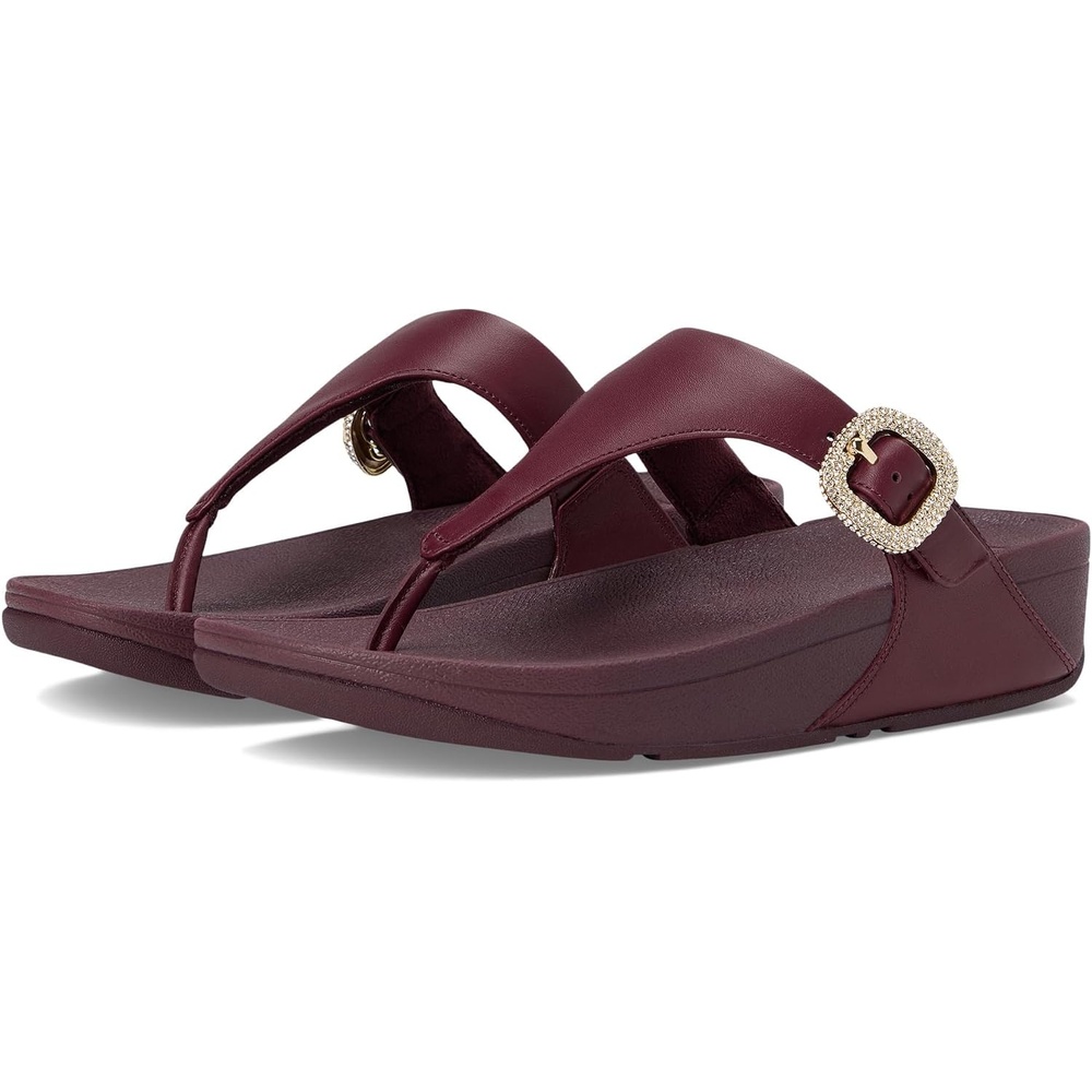 image:imageFitFlop Womens Lulu CrystalBuckle Leather ToePost SandalMauve Wine