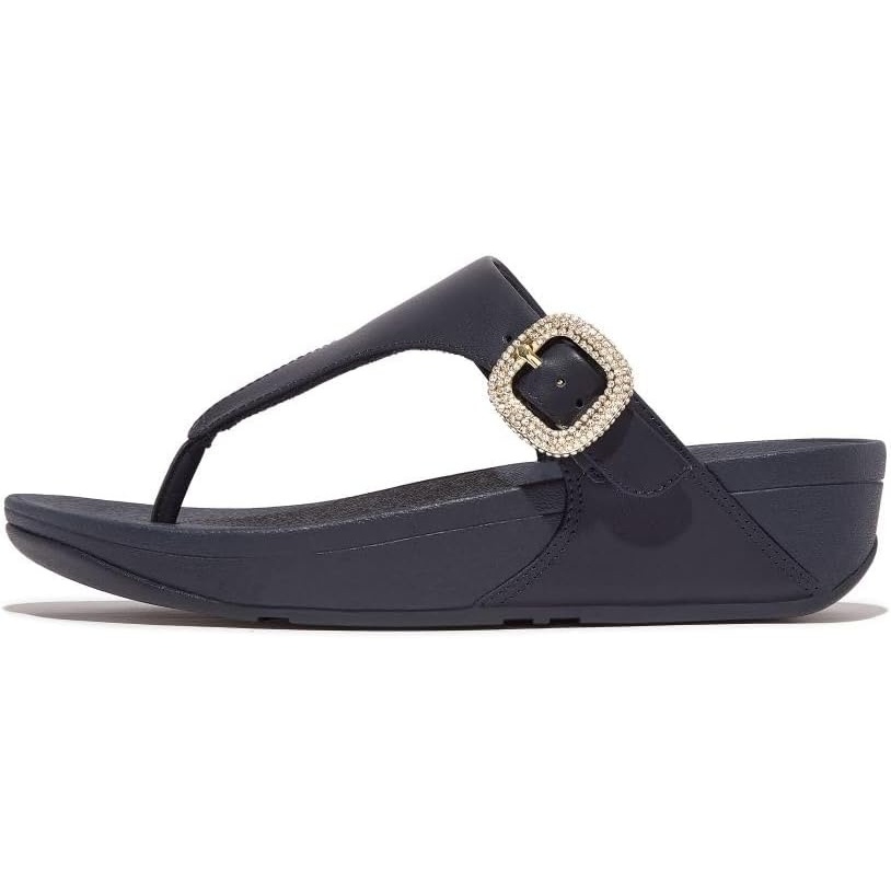 image:imageFitFlop Womens Lulu CrystalBuckle Leather ToePost SandalMidnight Navy