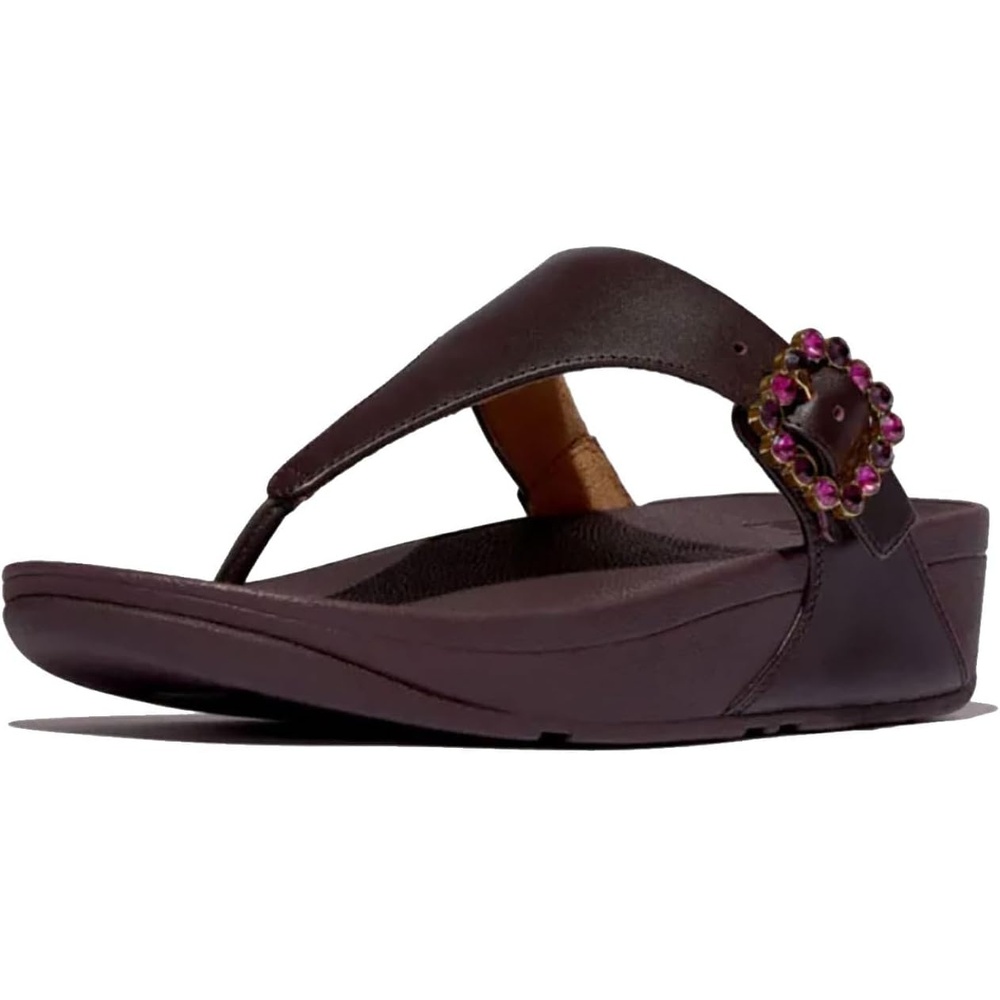 image:imageFitFlop Womens Lulu CrystalBuckle Leather ToePost SandalPlumberry