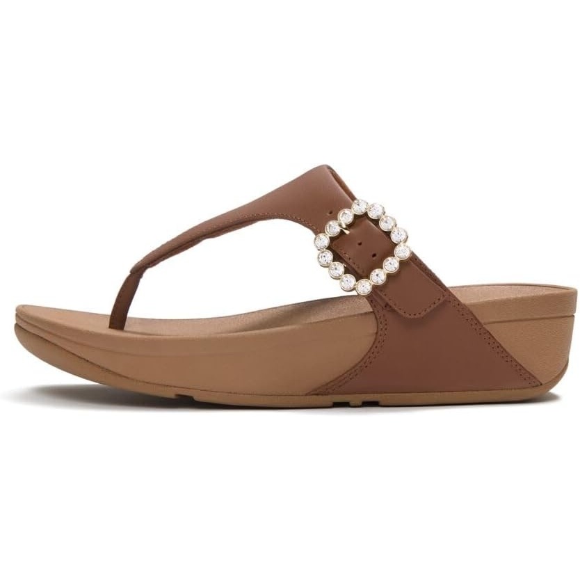 image:imageFitFlop Womens Lulu CrystalBuckle Leather ToePost SandalRich Tan